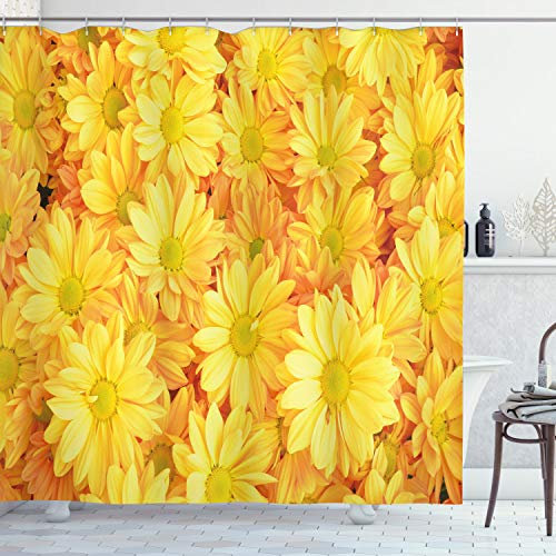 Ambesonne Yellow Flower Shower Curtain, Lively Daisies Fresh Bouquets with Natural Seasonal Bedding Plant Petals, Fabric Bathroom Decor Set with Hooks, 70 inches, Yellow Marigold