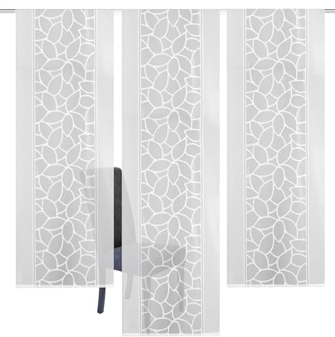 Home Fashion 88834 3er-Set SCHIEBEGARDINEN Jacquard, weiß, 2X 225x57 + 1x 245x57 cm