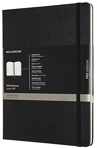 Moleskine Pro-Notizbuch, professionelles Büro-Notizbuch, Hardcover, XL-Format 13 x 21 cm, Farbe Schwarz