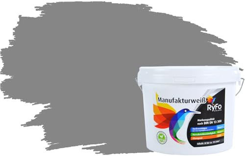 RyFo Colors Bunte Wandfarbe Manufakturweiß Staubgrau 3l - weitere Grau Farbtöne und Größen erhältlich, Deckkraft Klasse 1, Nassabrieb Klasse 1