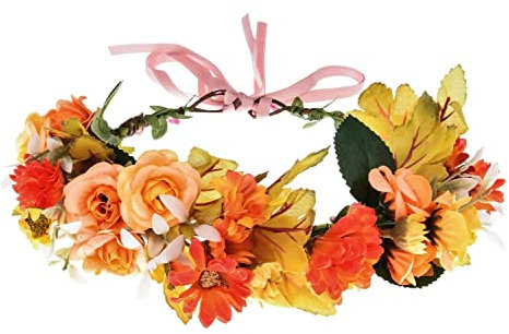 Merroyal Flower Girl Crown Bride Floral Crowns Maternity Bridesmaid Hair Wreath Wedding Photo Props (Orange)