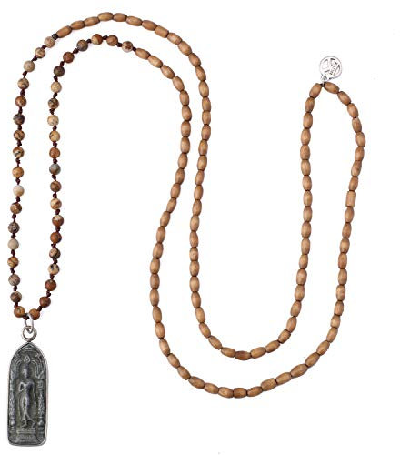 KELITCH Buddha Anhänger Halsketten Naturstein Perlenketten Handgefertigte lange Kettenstränge Halsketten Schmuck für Frauen (Braun C)