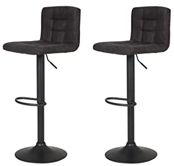 Hela Tische, 2er Set Barhocker Amanda, Bezug Vintage Anthrazit, Gestell Grau drehbar 360°, Trompetenfuß, Liftfunktion