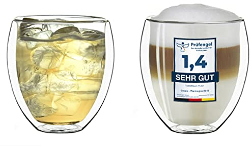 Creano doppelwandige Gläser 400ml „DG-Bauchig“, 2er Set, großes Thermoglas doppelwandig aus Borosilikatglas, Kaffeegläser, Teegläser, Latte Gläser, Doppelwandgläser