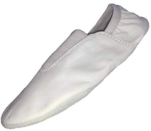 TOROMAX Gymnastic Shoes White Leather Soft Sole Multi-Purpose Training Slippers for Yoga, Trampoline, Dance, Gymnastic for Kids Girls Children