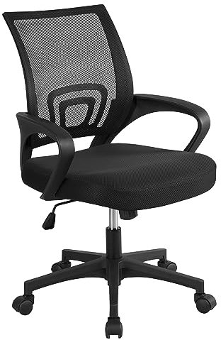 Yaheetech Silla de Escritorio Oficina Malla Silla Ergonomica con Soporte Lumbar Altura Ajustable Respaldo Transpirable Silla Giratoria Función Inclinación para Oficina Capacidad Max136 KG Negra