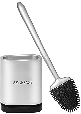 ASOBEAGE Toilet Brush and Holder, Toilet Bowl Brush for Bathroom Toilet (silver)