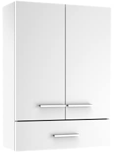 Baikal Armario Auxiliar Multiusos, Ideal para el baño o Espacios pequeños. Mueble de fácil instalación. Melamina 16mm. Mueble MONTADO. 2 Puertas + Cajón Blanco