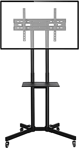 Yaheetech Mobile TV Stand on Wheels for 32-75 inch Screens, Rolling Television Cart Height Adjustable Floor Stand, Portable Screen Stand with Brackets, Holds up to 50kg, Max VESA 600x400mm