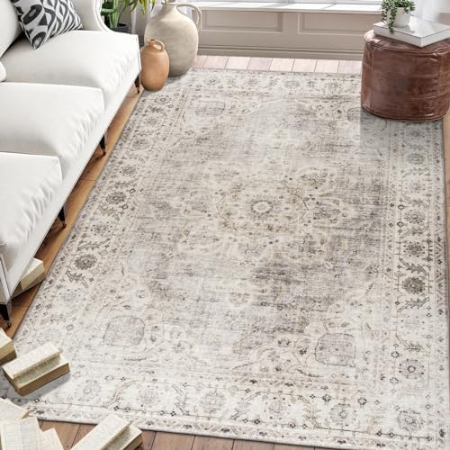 ReaLife Tappeto Lavabile in Lavatrice - Realizzato con Fibre riciclate di Alta qualita - Medallion - Beige Ivory, 90 x 150 cm