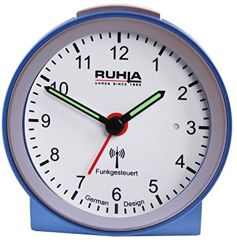 RUHLA Wecker Analoges Funkwecker Modell RC-256-4 No Tick Hellblaues Kunststoffgehäuse 78 mm
