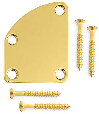 Metallor Electric Guitar Neck Plate Curved Cutaway Semi Round Neck Joint Back Mounting Plate for Stratocaster Telecaster Style Electric Guitar Bass Parts Replacement 4 Holes with Screws Gold.