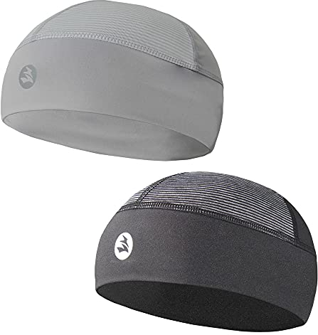 EMPIRELION Unterziehmütze Fahrradhelm Sommer Herren Radsport Mütze Fahrradhelm Radmütze Skull Cap Unterhelm Mütze Sonnenschutz (Hellgrau + Schwarze Streifen, 2)