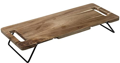 Secret de gourmet - Plateau de présentation en Bois d'Acacia sur Pied en métal Noir 48 x 20 cm
