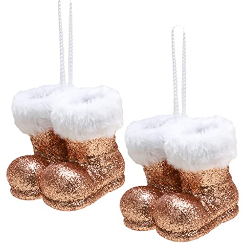 Christmas Concepts® Lot de 2 à 10 cm de Bottes de père Noël à Suspendre à Paillettes avec Bordure en Fourrure Blanche - Bordures d'arbre de Noël/Boules (Or Rose)