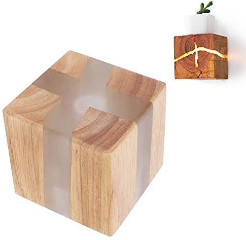 Garosa Rissige Holzmaserung Square Log Wandleuchte Wandleuchte Schlafzimmer Nachttischlampe Innenbeleuchtung 100-240V Dekoration Korridorlampe Warmweißes Licht,Wandlampe