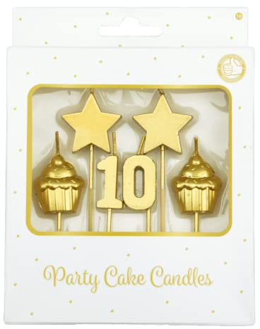 PD-Party - Geburtstagskerzen für Kuchen & Torten - Geburtstagsdeko - Goldene Kuchenkerzen für Geburtstagsfeiern von Kindern & Erwachsenen - Zahlenkerzen - Nummer Kerze - Größe 3 x 9 x 1 cm - 10 Jahre