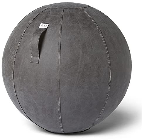 VLUV BOL Vega Sitzball, ergonomisches Sitzmöbel für Büro und Zuhause, Farbe: Dark Grey, Ø 70cm - 75cm, Bezug aus veganem Kunstleder, robust und formstabil, mit Tragegriff