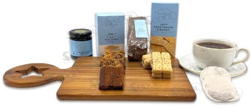 Tea and Biscuit Hamper Gift Set - Afternoon Tea Gift Set with Highland Shortbread Fingers, Brandy Fruit Cake, Jam Preserve - Tea Bags And Biscuits Gift Set for Tea Connoisseure
