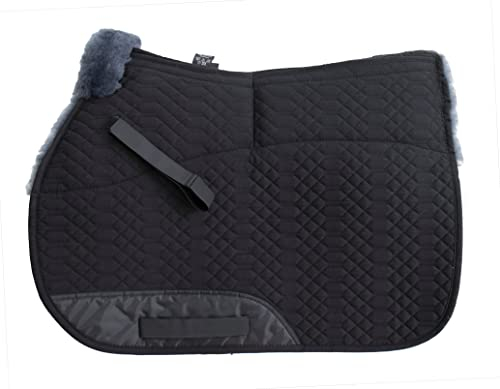 Engel Reitsport | SCHABRA1AP-VSS-SCH-ANT | Schabracke | Aufpolster Korrektur | Steppstoff | Lammfell im Sattelbereich | Half Lined |Fellkranz vorne | Vielseitigkeit | Stoff schwarz Fell anthrazit