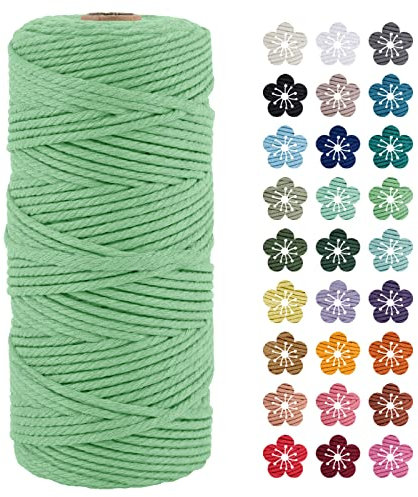 LEREATI Corda Macrame 3mm x 100m, Filo Macrame 3mm Cordoncino Cotone Naturale, 4 Fili Spago Colorato Cordino per Borse Uncinetto, Decorazioni Fai da Te, Arazzo da Parete, Cestini (Verde Acqua)