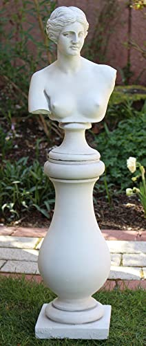 JS Garten Deko Beton Figuren Statue Büste Venus von Milo auf Baluster Säule H 73 cm Satz Klassische Gartenskulpturen Dekofiguren