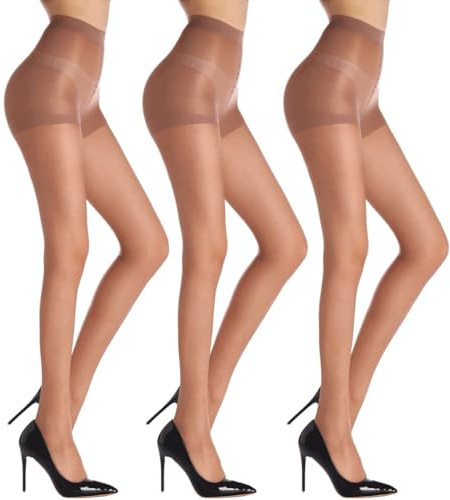 WAJIAFAR 3 Pack Women's Sheer High Waist Tights with Support and Reinforced Toes Pantyhose