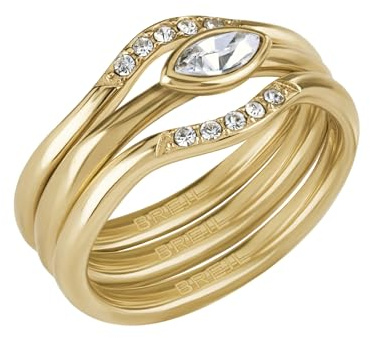 Breil by Giulia Salemi Capsule set 3 anelli Trio Power acciaio finitura IP Gold cubic zirconia TJ3188