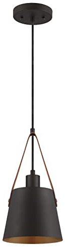 Westinghouse Lighting 6125340 Moderne einflammige Pendelleuchte Pasco Innenbereiche, Ausführung in dunkler Bronze mit Lederbändern