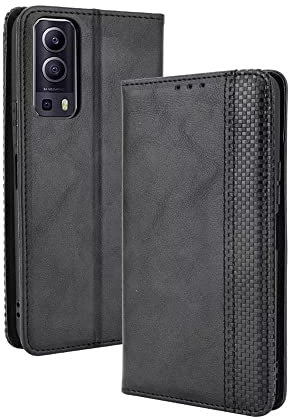 EASSGU Handyhülle für vivo Y52 5G / vivo Y72 5G (6.58 Inches) Flip Folio PU Leder Magnetschalter Schutzhülle, [3 Kartenfach] [1 Wallet] Stand Case - Schwarz