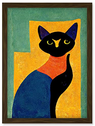 Doppelganger33 LTD Modern Abstract Minimalist Cat Artwork Framed Wall Art Print A4