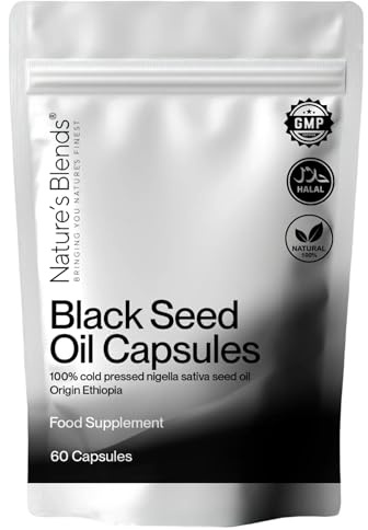 Nature's Blends Ethiopian Black Seed Oil Capsules 500mg – Cold Pressed Nigella Sativa with Thymoquinone – Supports Hair, Skin, Immune & Joint Health – 60 Softgels