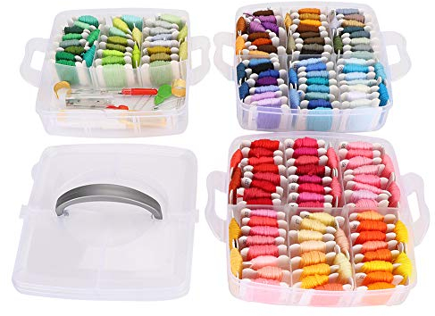 Cyrank 150 Farben Stickgarn, Regenbogenfarben Stickseide Mit Nadeln Schere Einfädler Nahttrenner Und Aufbewahrungsbox Für Kreuzstichfäden, Armbandgarn, Bastelseide