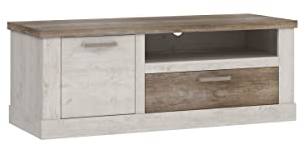 möbelando TV-Board Duro aus Holzwerkstoff, Dekorfolie, Metall in Korpus Pinia Weiss kombiniert mit Eiche Antik mit Einer Schublade und Einer Tür. Abmessungen (BxHxT) 139,6x52x52 cm