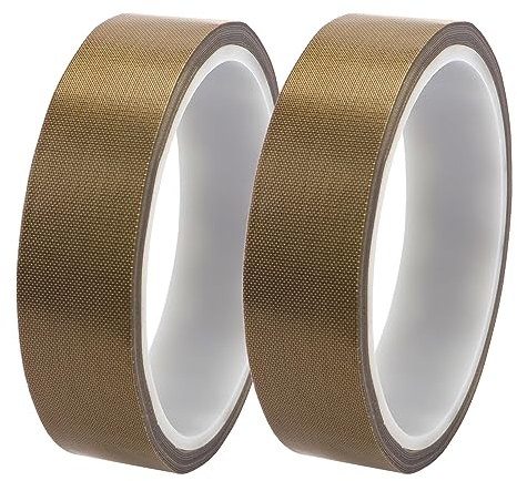 YIXISI 2 Stücke PTFE Fabric Tape, Hochtemperaturband, PTFE Glasgewebeband, PTFE Glasklebeband, High Temp Klebeband, PTFE Klebeband, für Vakuumiergerät, Handversiegelung (23mm x 10m)