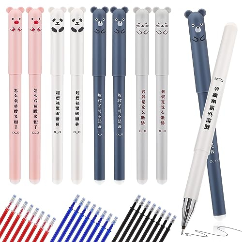Operitacx 8 Stück Radierbarer Kugelschreiber, 0,5 mm Löschbare Tintenstifte Cartoon Cat Tintenroller radierbar mit Nachfüllungen, Erasable Pen Gel Stift Für Journaling Schreiben Büro Und Schule