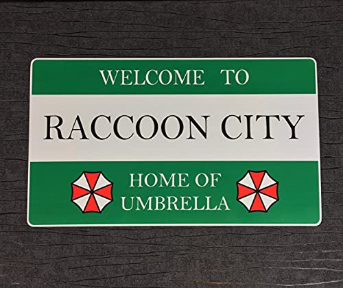 Cartello stradale con scritta in lingua inglese Welcome to Raccoon City Home Of Umbrella Corporation, decorazione per cucina, decorazione da parete, 20 x 30 cm