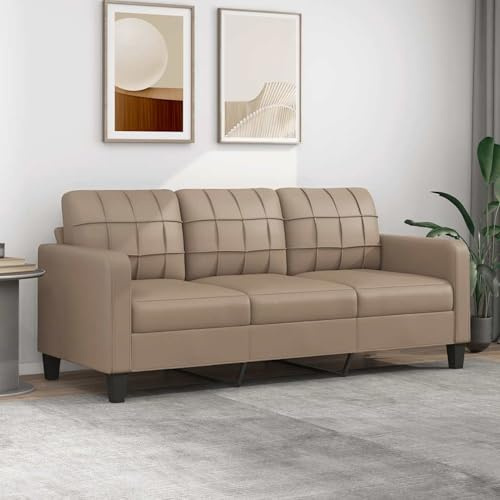 Homgoday 3-Sitzer-Sofa Cappuccino-Braun 180 cm Kunstleder, bequem mit Schaumstofffüllung, für Wohnzimmer und Entspannung Model359126