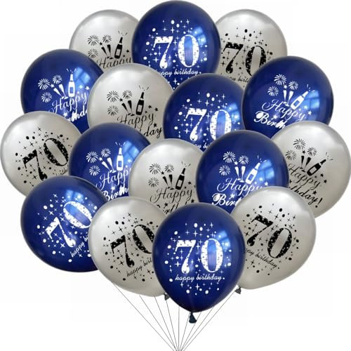Yunchu Online 70. Geburtstag Luftballons Happy 70th Birthday Ballons Blau Silber 70. Geburtstag Dekoration 70 Jubiläum Geburtstagsparty Deko für Mädchen Jungen 70. Geburtstag Jubiläum Zubehör