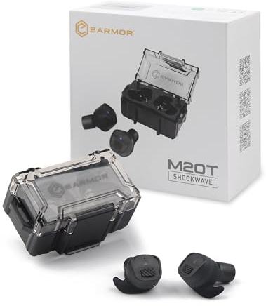 EARMOR M20T NRR26dB - Protección auditiva electrónica para disparos, Bluetooth 5.3, tapones para los oídos con amplificación de sonido ambiental para campo de tiro, rango de pistola y caza