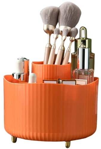 Terafeels 360° Rotating Makeup Brush Holder - 5 Compartments Rotating Brush Organiser for Dressing Table Bedroom Bathroom Orange4206