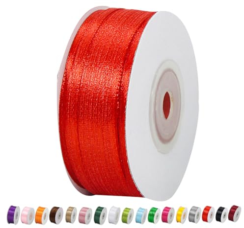 Satinband Rot 3mm Breit Geschenkband Satin,91m Satinband Rot Fein Schleifenband Dekoband Seidenband Geschenkband Stoffband Geschenkband für Dekoration Handwerkskleid Hochzeit Geburtstag