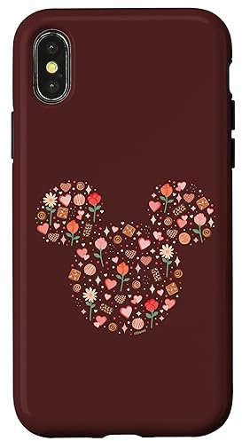 Hülle für iPhone X/XS Disney Mickey Mouse Icon Fill mit Pralinen, Blumen, Herzen, Liebe