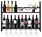 Casier à vin Mural avec Support à Verres à Pied Étagère à vin Industrielle Étagère à vin Bar Étagère Murale Casier à Bouteilles Mural Industriel