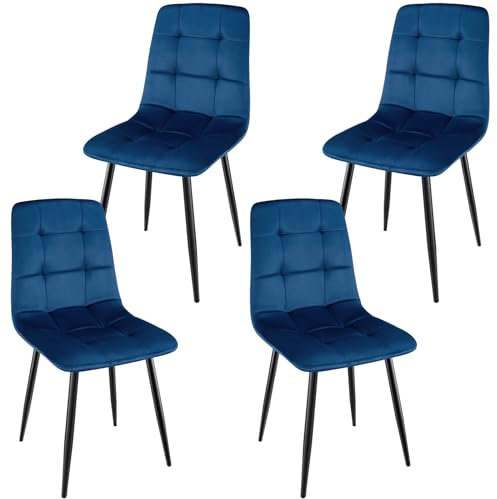 WAFTING Esszimmerstühle 4er Set, gepolsterter Stuhl mit hoher Rückenlehne und holländischem Samtdesign, Esstischstühle mit Metallfuß, für Esszimmer, Wohnzimmer und Empfangsraum, Dunkelblau