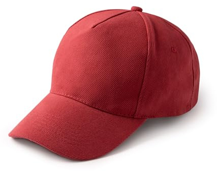 KINKIES Kappe aus 100 % Baumwolle, 5 Paneele, mit verstellbarem Schnallenverschluss und Belüftungslöchern, Unisex-Visier, bequem und leicht, rot, One size