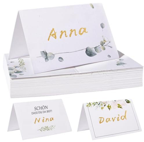 Fyshird 50 Stück Tischkarten Eukalyptus Platzkarten Hochzeitsdeko Tisch Namenskarten zum Beschriften Tischdeko für Hochzeit Geburtstag Konfirmation Kommunion - 11 * 8.5cm