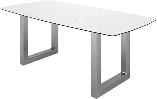 DELIFE Esszimmertisch Edge Bootsform Keramik Laminam® Statuarietto Weiß 200x100 Edelstahl Breit