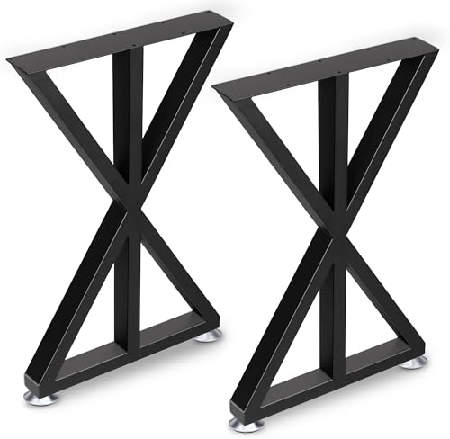 REAMIC Lot de 2 pieds de table en métal en forme de X - Design industriel - Noir - Support de table d'extérieur - 70 cm - Pour bricolage - Établi - Pieds de table à manger