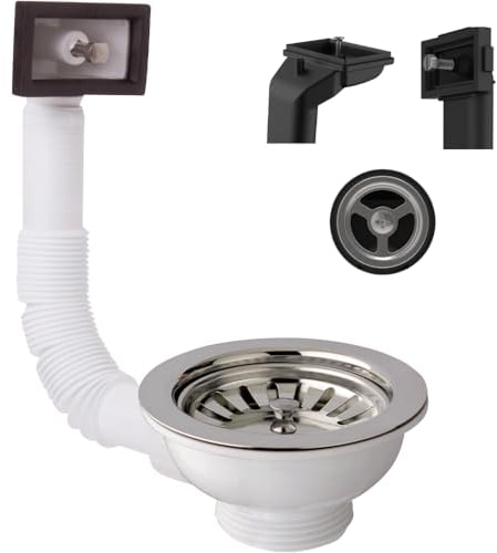 Schläfer 439410 | Piletta Universale per lavelli in Acciaio con troppo pieno rettangolare e tondo, Tipo Basket Foro lavello diam90mm, Uscita 1 1/2, Pilettone Standard in Inox con Vite e Cestello.